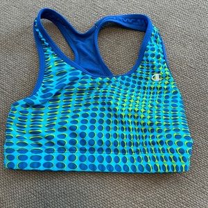 Blue and green printed champion size small womens sports bra